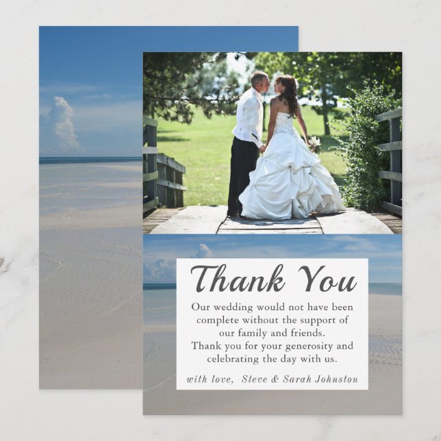 Beach Destination Wedding Photo Thank You Cards (Front/Back)