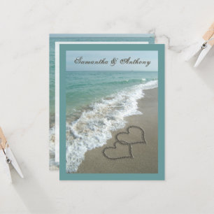 Beach Destination Wedding Sand Hearts Medium Size Invitation