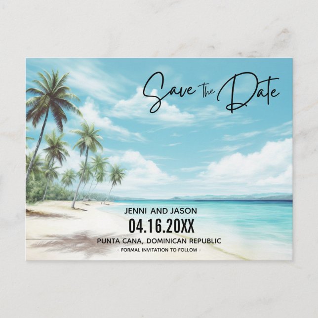 Beach Destination Wedding Save The Date Announcement Postcard (Front)