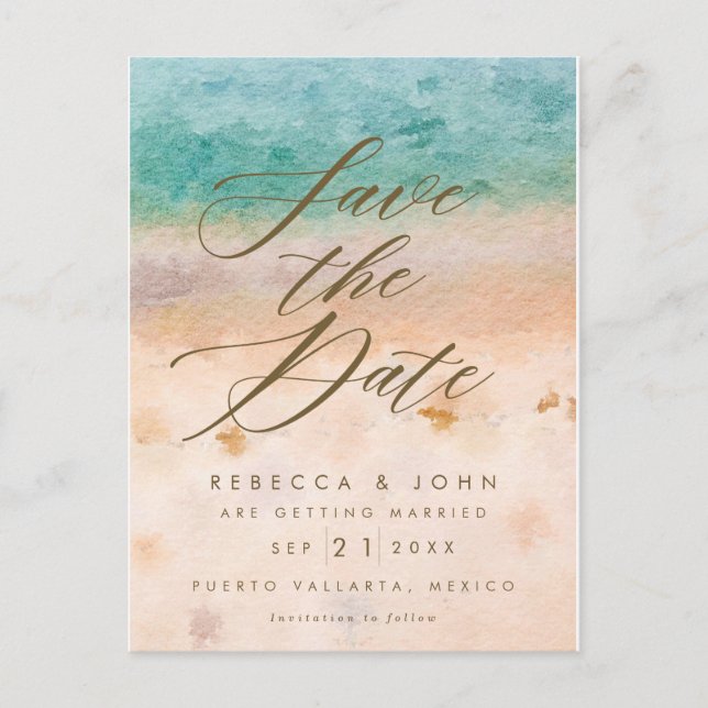 beach destination wedding save the date card (Front)