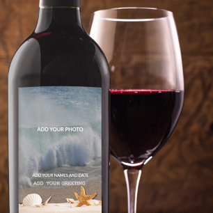 Beach Destination Wedding Seashells Tropical Ocean Wine Label