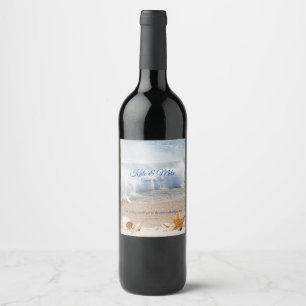 Beach Destination Wedding Seashells Tropical Ocean Wine Label