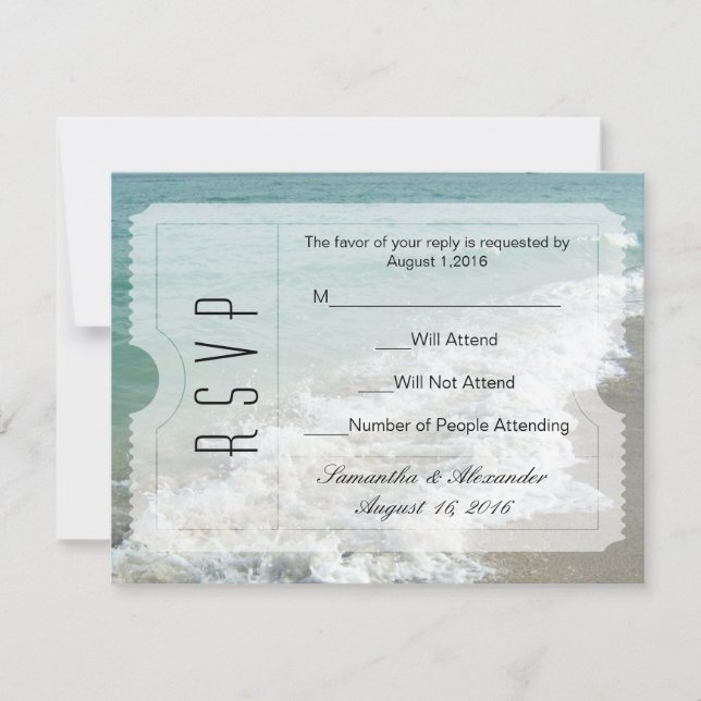 Beach Destination Wedding Ticket Invitation RSVP (Front)