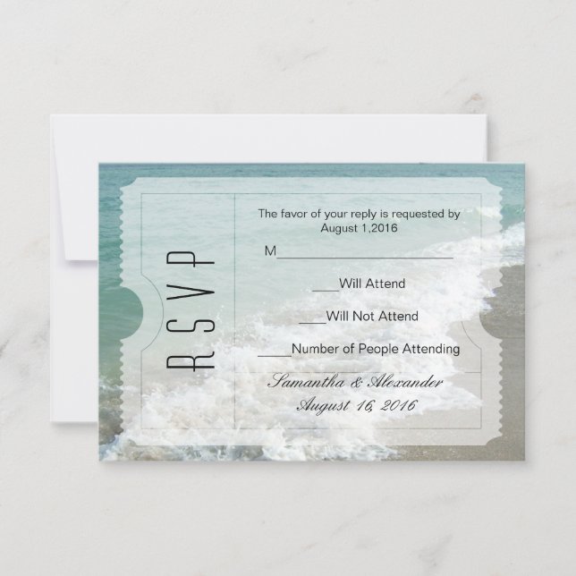Beach Destination Wedding Ticket Small RSVP Card (Front)