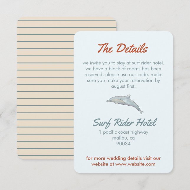 beach detail of the wedding  enclosure card (Front/Back)