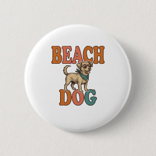 Beach Dog Vintage Engraving Graphic Design_1 6 Cm Round Badge