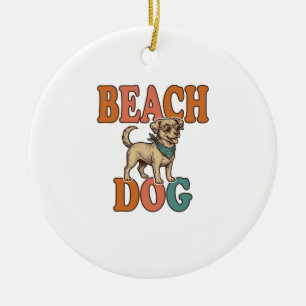 Beach Dog Vintage Engraving Graphic Design_1 Ceramic Tree Decoration