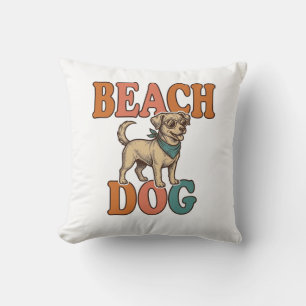 Beach Dog Vintage Engraving Graphic Design_1 Cushion