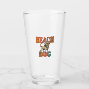 Beach Dog Vintage Engraving Graphic Design_1 Glass