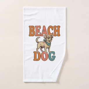 Beach Dog Vintage Engraving Graphic Design_1 Hand Towel