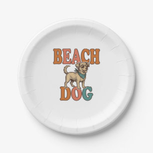 Beach Dog Vintage Engraving Graphic Design_1 Paper Plate