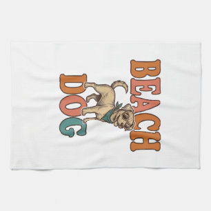 Beach Dog Vintage Engraving Graphic Design_1 Tea Towel