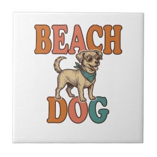 Beach Dog Vintage Engraving Graphic Design_1 Tile