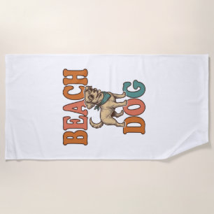 Beach Dog Vintage Engraving Graphic Design_1 Towel