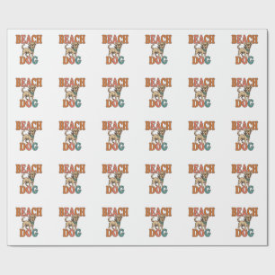 Beach Dog Vintage Engraving Graphic Design_1 Wrapping Paper