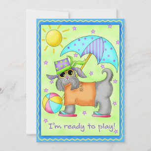 Beach Dog Whimsy Art Green Blue Invitation