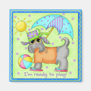 Beach Dog Whimsy Art Green Blue Magnet