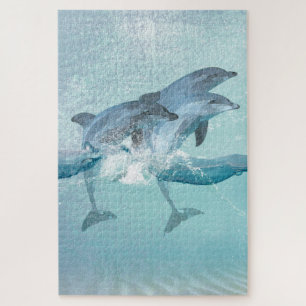 Beach Dolphins Nautical Watercolor Jigsaw Puzzle