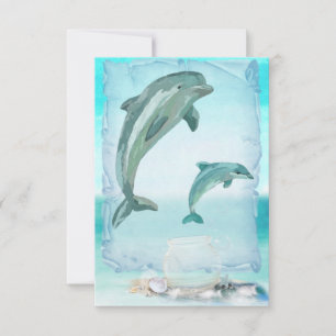 Beach Dolphins Watercolor Art Card