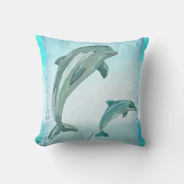 Beach Dolphins Watercolor Art Cushion (Front)