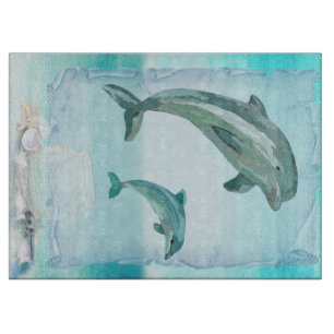 Beach Dolphins Watercolor Art Cutting Board