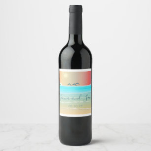 Beach Dolphins Wedding Wine Bottle Label