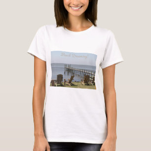 "Beach Dreaming", photography beach, dock, chairs T-Shirt