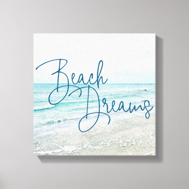 Beach Dreams Inspirational Quote Retro Ocean Waves Canvas Print (Front)