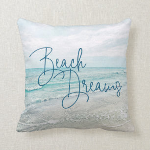 Beach Dreams Inspirational Quote Retro Ocean Waves Cushion