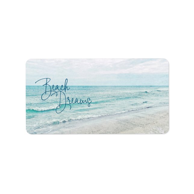 Beach Dreams Inspirational Quote Retro Ocean Waves Label (Front)