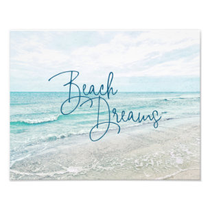 Beach Dreams Inspirational Quote Retro Ocean Waves Photo Print
