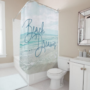 Beach Dreams Inspirational Quote Retro Ocean Waves Shower Curtain