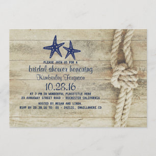 Beach Driftwood Nautical Navy Bridal Shower Invitation