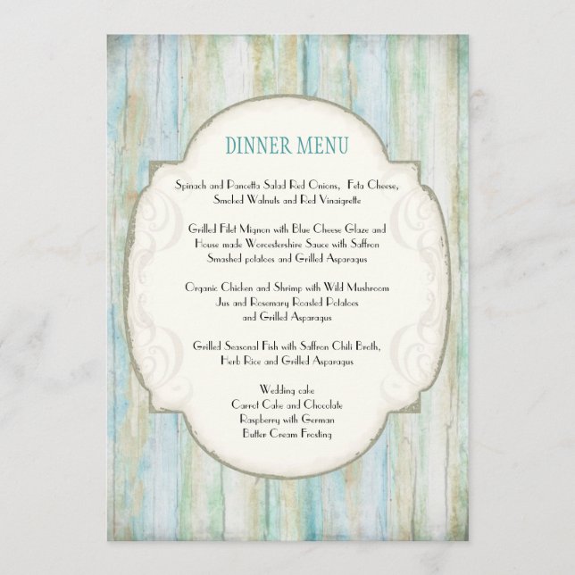 Beach Driftwood Ocean Coastal Seashore Wedding Menu (Front)