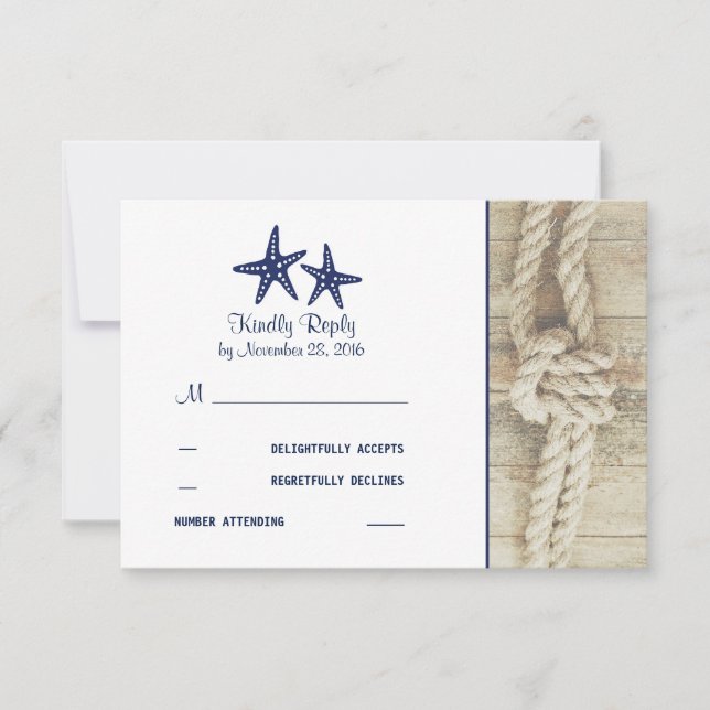 Beach Driftwood Rustic Nautical Wedding RSVP Cards (Front)
