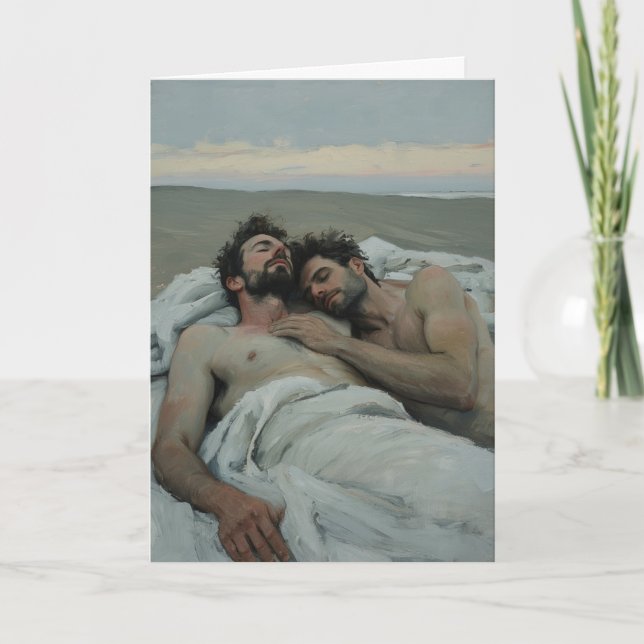 Beach Dunes Sunset Embrace Card (Front)