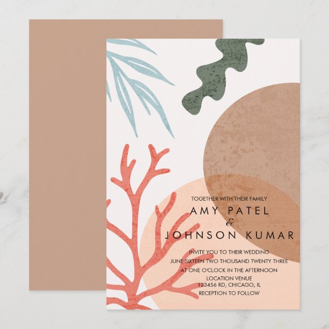 Beach Earthy Tone Shapes Abstract Wedding  Invitation (Front/Back)