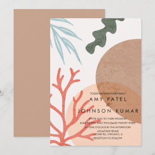 Beach Earthy Tone Shapes Abstract Wedding Invitation