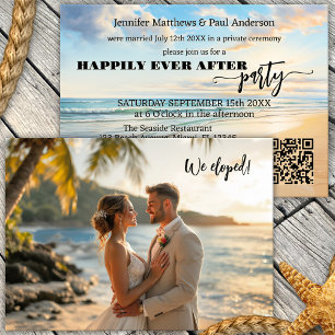 Beach Elopement Happily Ever After Wedding Photo  Invitation