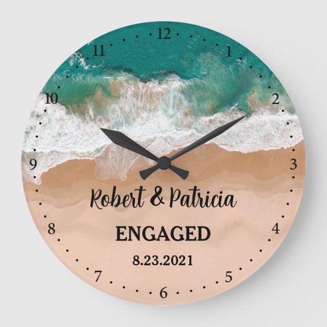 Beach Engaged Keepsake Engagement 2022 Large Clock (Front)