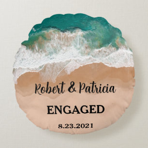 Beach Engaged Keepsake Engagement Round Cushion