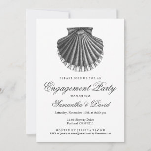 Beach Engagement Party Scallop Shell Charcoal Invitation