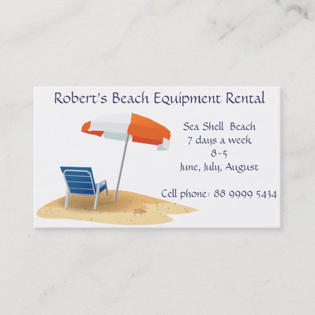 Beach Equipment house rental Business Card (Front)