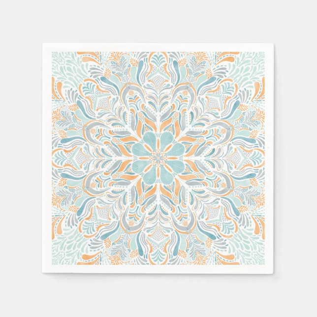 Beach Escape Watercolor Mandala Napkin (Front)