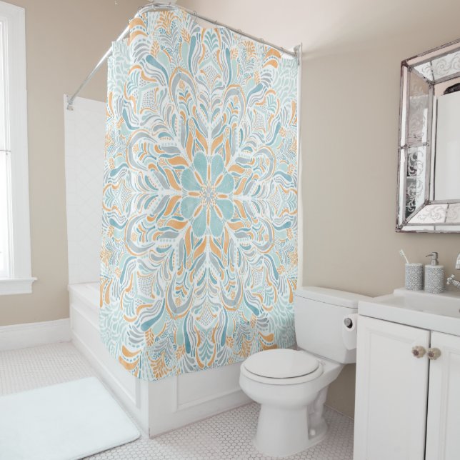 Beach Escape Watercolor Mandala Shower Curtain (In Situ)