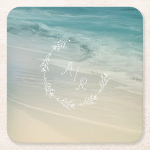 Beach Event Monogram Square Paper Coaster