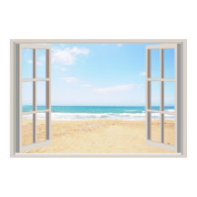 Beach Fake Window Home Office Wall Decor Poster