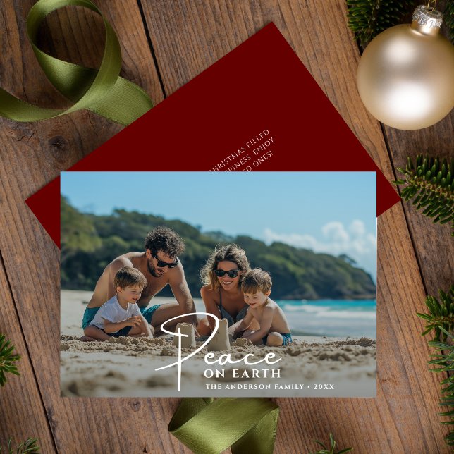 Beach Family Photo Peace On earth Christmas Holiday Card (Creator Uploaded)