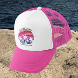 Beach Family Reunion Custom Cruise Pink Palm Tree Trucker Hat<br><div class="desc">Cool matching family vacation hats for a mum or sister to wear on an island cruise. Features beautiful palm trees in front of a pretty pink beach sunset. Perfect custom cap for your summer trip to the sea.</div>