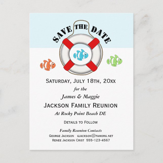 Beach Family Reunion or Party Save the Date Announcement Postcard (Front)